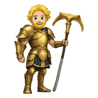 Man with golden hair and golden armor holding a scythe sticker