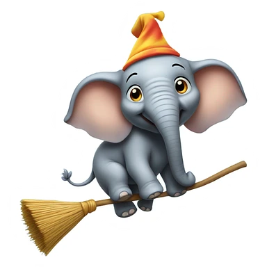 Elephant flying on a broom sticker