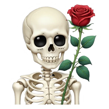 Skeleton smelling black rose that is in the skeletons hand sticker