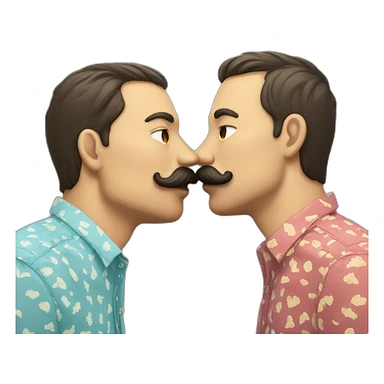 Two guys kissing with moustache wearing printed shirts  sticker