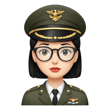 Black hair military secretary glasses nerd cute no hat sticker