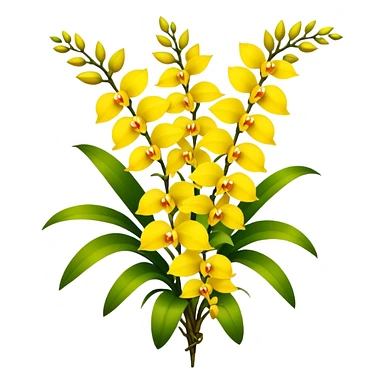 big bouquet yellow Dendrobium Orchid flower, stem, leaf sticker