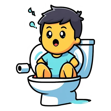 A person with a shocked expression sitting on toilet feeling the splash sticker