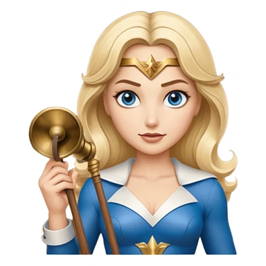 Blonde blue eyes Wonder Woman holding bell and short white orchestra conductor’s baton  sticker