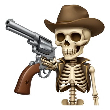 Skeleton shoots in head with revolver sticker