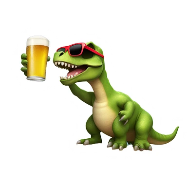 Dinosaur riding a surfboard with sunglasses on and drinking beer sticker