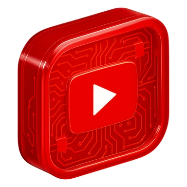 Enhance the YouTube logo by adding more intricate and visible circuit lines. Make the lightning bolt pure white and the background vivid red, maintaining the glossy circuit style vibrant and flashy. sticker