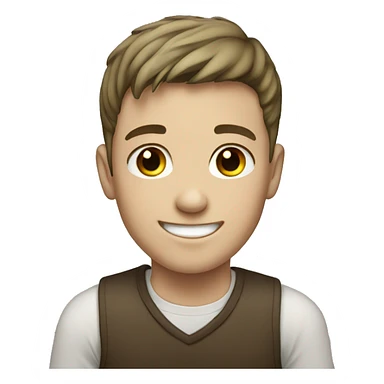 young white straight haired brunette boy smiling sticker