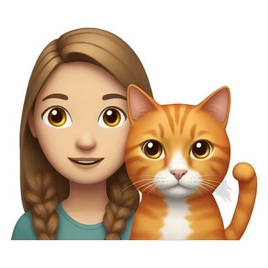 Orange cat with a fair-skinned girl with brown hair. sticker