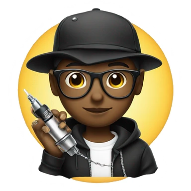 black cap, hoodie, and glasses boy  holding tattoo machine sticker