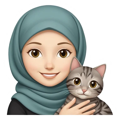Hijab White girl smiling while holding a black grey tabby cat sticker
