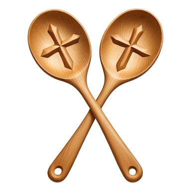 Two wooden spoons hitting each other with their flat sides, creating a cross-like shape with their handles, forming an intricate and striking visual sticker