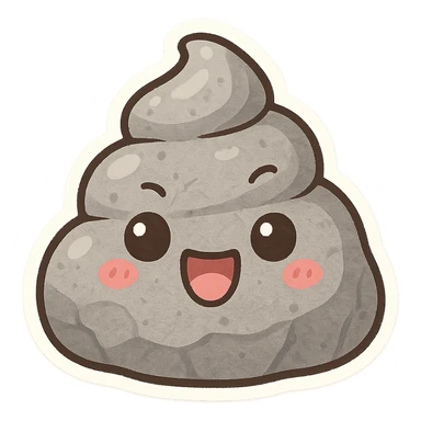a rock shaped like a poop emoji, humorous style sticker