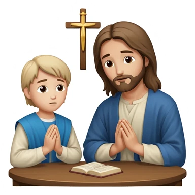 jesus en la mesa orando con una adolescente sticker