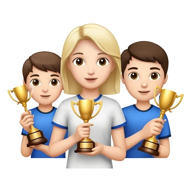 One girl with two boys and trophies  sticker