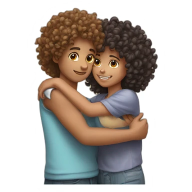 A curly hair boy hugging a girl sticker