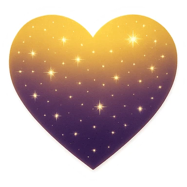 Modify the heart with a night sky gradient to a yellow night theme with a purple gradient, more stars, and a soft glow. Remove the background entirely  sticker