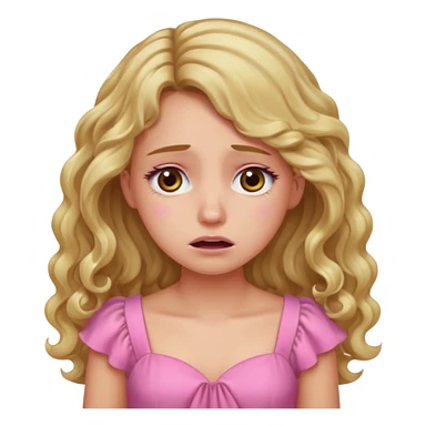 the girl is that criying she has brown eyes and blond long hair curly pink dress  sticker