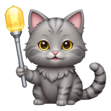 chibi cute gray cat holding a light stick happily sticker
