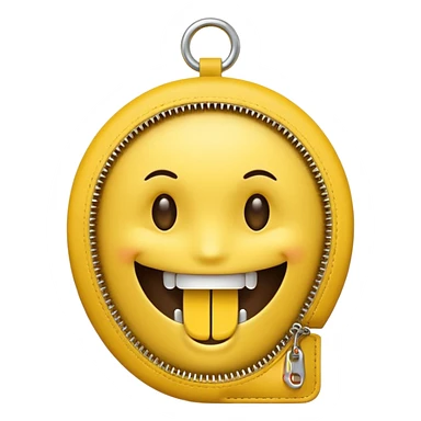 A zipper face. Half yellow half brown. No background. Make it look like an emoji. In smiley format sticker