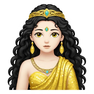 Libera, Goddess of Labyrinth from Roman Deities with long jet black wavy hair, yellow sequin toga  sticker
