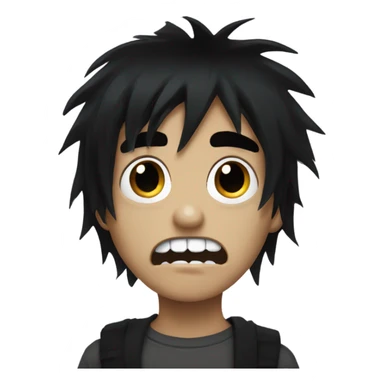 Boy, black hair, medium long, emo, shaggy, zombie, dark, spooky, creepy expression sticker
