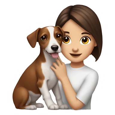 brunette girl with brown eyes holds a puppy Jack Russell dog with brown eyes sticker