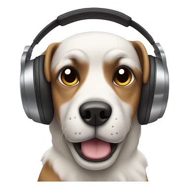 Dog listening to music with headphones on and his hands on them sticker