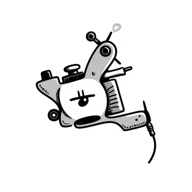 tattoo machine, hand-drawn sketch style, black ink, textured lines sticker