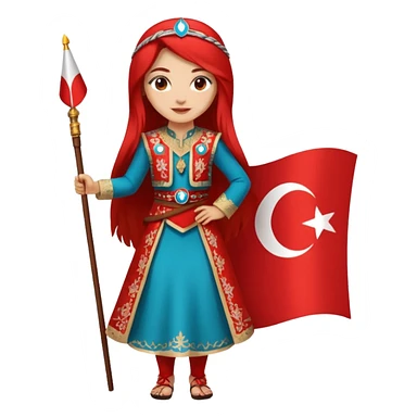 ultra sexy happy Turkish girl with Turkish flag in national outfit, full body, long bright hair sticker