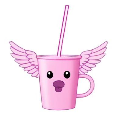 Pink cup with a bear with wings in the middle with a straw Tumblr cup with handle sticker