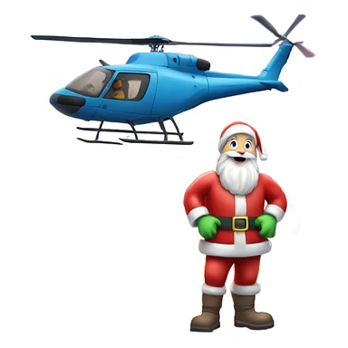 Santa Claus delivering present with helicopter on snowy roof sticker