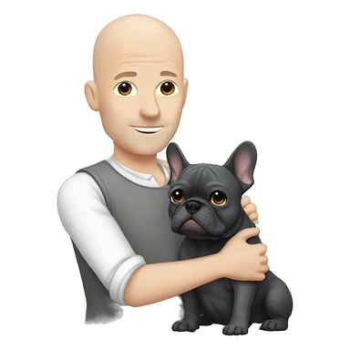 Bald man holding dark grey french bulldog  sticker