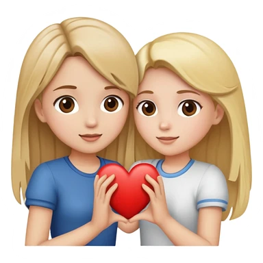 A girl with blonde hair and a girl with brown hair doing a heart sticker