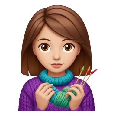  Woman with brown hair and highlights no glasses Knitting emoji sticker