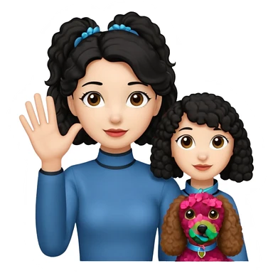 Ponytail black hair girl with brown Poodle say goodbye  sticker