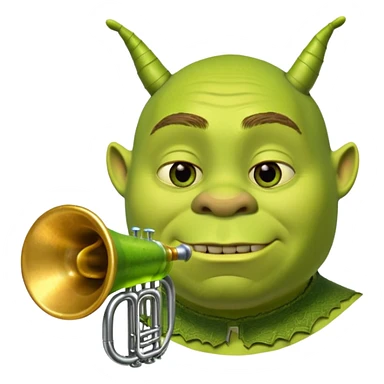Shrek il a pas d'oreille juste deux tubes cylindriques verts, courts et épais, qui sortent horizontalement des côtés de la tête.
Chaque oreille ressemble à une petite trompette inversée : t en une embouchure circulaire parfaitement ronde à l’extrémité. sticker