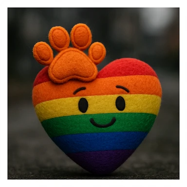 rainbow pride heart with a paw print on top, plush portrait style, no text sticker