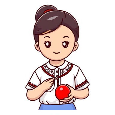 Ukrainian young girl in a white embroidered shirt holds a red ball of thread in her hand sticker