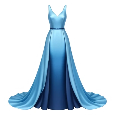 realistic isolated long slim pastel blue formal party satin dress with gradient shiny sparkling dark blue sticker