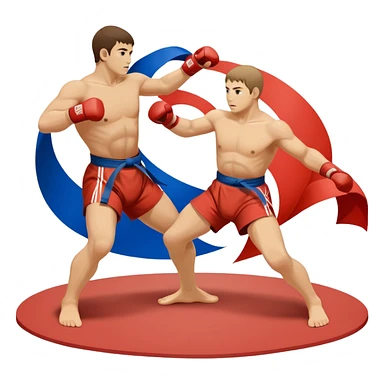 An icon symbolizing Sambo, with two fighters in a dynamic grappling stance. One is attempting a throw, while the other defends. The background features a wrestling mat and subtle elements of Russian martial arts culture. Transparent background highlights the power and strategy of the sport sticker