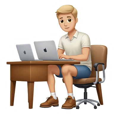 white Guy wearing shoes, sitting at desk working on a laptop  sticker