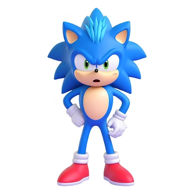 Sonic the Hedgehog, blue spiky hair, confident pose, 3D style sticker
