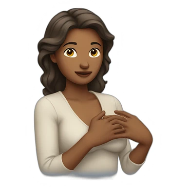 Woman holding up her chest sticker