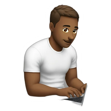 Men in white t shirt sitting with a laptop  sticker