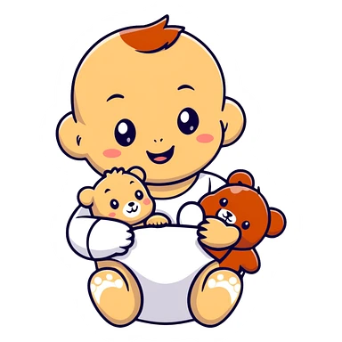 happy baby holding a teddy bear sticker