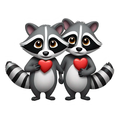 Two raccoons holding a heart sticker
