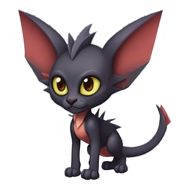 Black cool vampiric Noivern-Litten-Sphynx-Lykoi-Caracal-Fakemon with big bat ears full-body sticker