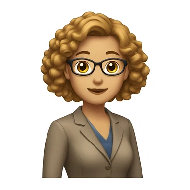 profesora con pelo castaño claro y liso saludando sticker