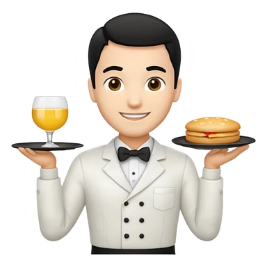 emoji man light skin and black hair, con uniforme de camarero de pie sticker
